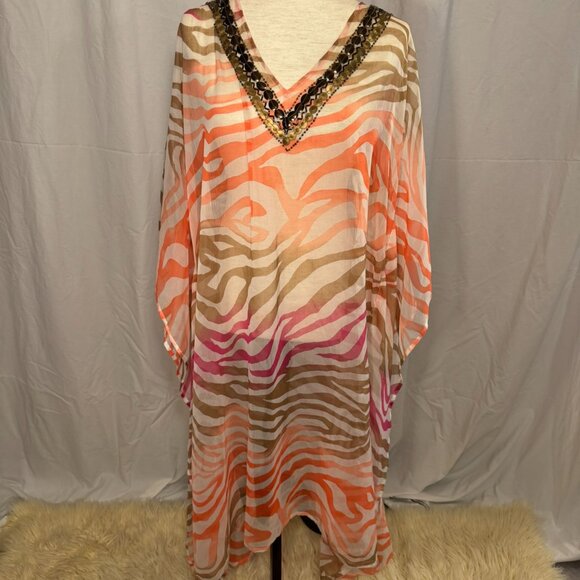 Nordstrom Brazen Rainbow Zebra Swim Caftan Coverup with Metallic Accents - Picture 6 of 7